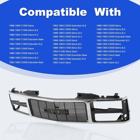 CarPartsDepot Front Grille Grill Black Shell With Insert Compatible With 1988-1993 GMC C/K 1500 2500 3500 Yukon GM1200391 With Dual Headlight Holes in Saudi Arabia