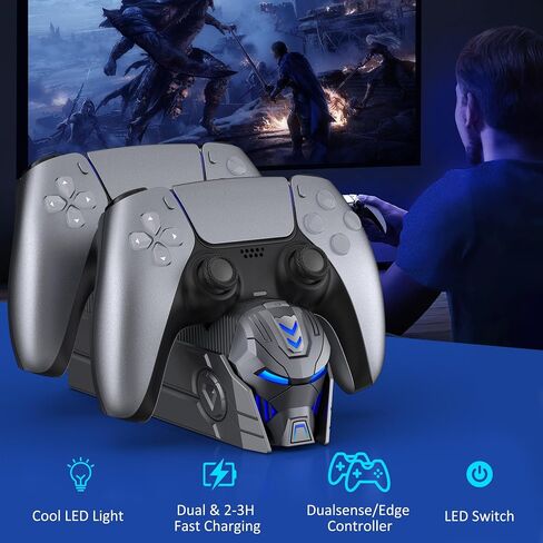 Charger Station for PlayStation 5 Dualsense Controllers-Fast PS5 Dual Controller Stand Charger Dock-LED PS5 Controller Charging Station Accessories -Black&White in Saudi Arabia