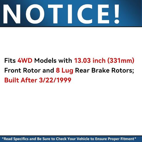Detroit Axle-مجموعة الفرامل ل 49-04 Ford F-250 F-350 Super Duty ، 00-05 الرحلة حفر ودوار قرص محفوفة بالزرقاء بديل 1999 2000 2001 2002 2003 2004 Ceramic Brakes Pads الأمامية والخلفية in Saudi Arabia