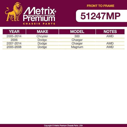 Metrix Premium Chassis Parts - Front To Frame Stabilizer Bar Bushing Kit Fits 2005-2014 Chrysler 300 AWD, 2006-2014 Dodge Charger AWD, 2005-2008 Dodge Magnum AWD, Replacement K201971, Made in Europe in Saudi Arabia