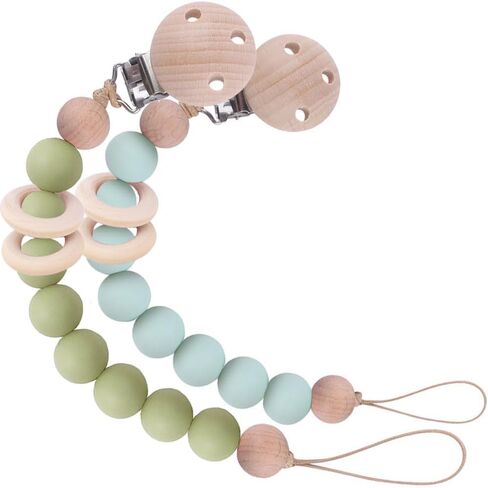 2Pcs Wood Silicone Pacifier Clip Baby Pacifier Holder Binky Clips for Baby Girl and Boys(Blue) in Saudi Arabia