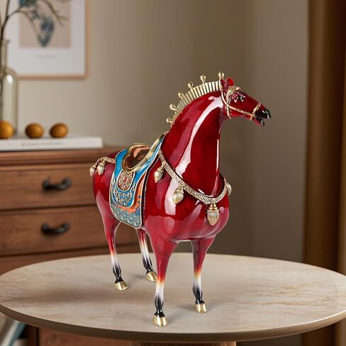 Unique Metal Horse Statue - Tang Dynasty Sculpture for Home Decoration Chinese Art Japanese Zen Brass Fengshui Indoor Office Decor, Blue in Saudi Arabia