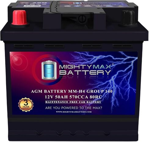 Mighty Max Battery MM-H4L Start and Stop Car BCI Group Size 140 Positive Terminal on Left Side [+ -] 12V 50 AH, 80RC, 570 CCA Rechargeable AGM Car Battery in Saudi Arabia