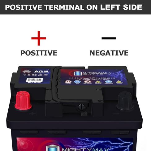 Mighty Max Battery MM-H4L Start and Stop Car BCI Group Size 140 Positive Terminal on Left Side [+ -] 12V 50 AH, 80RC, 570 CCA Rechargeable AGM Car Battery in Saudi Arabia
