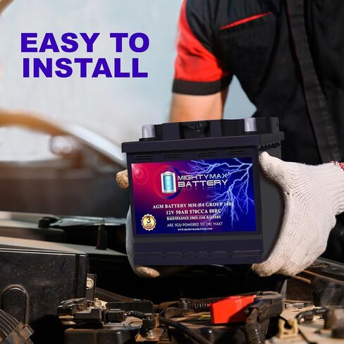 Mighty Max Battery MM-H4L Start and Stop Car BCI Group Size 140 Positive Terminal on Left Side [+ -] 12V 50 AH, 80RC, 570 CCA Rechargeable AGM Car Battery in Saudi Arabia