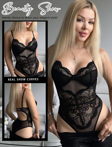 Avidlove Sexy Lingerie for Women Lace Bodysuit V Neck Cut Out Babydoll One Piece Lingerie Teddy in Saudi Arabia