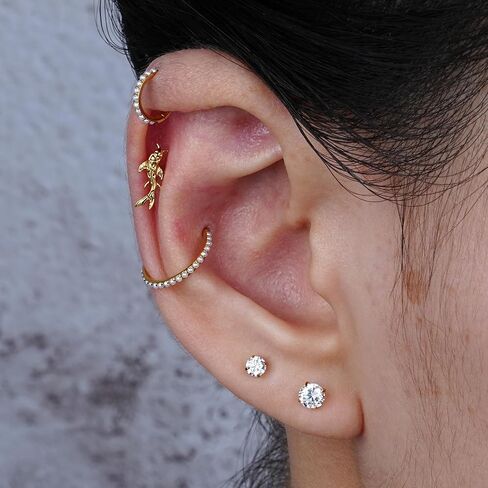 Fine4U 1pc Helix Conch Percing Jewelry for Women 16G 6mm 8mm - ASTM F136 Titanium Cartilage Flat Back Statring in Kuwait