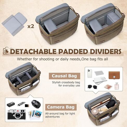 حقيبة كاميرا Rainsmore Canvas ، DSLR/SLR/Mirrorless Camera Sling Camera Came Careing Camera ، حقيبة كتف مضغوطة للمصورين مع أغطية أمطار عتيقة للرجال والنساء ، الأسود in Kuwait