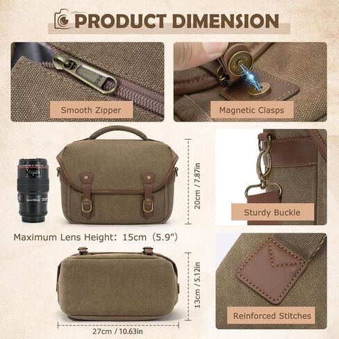 حقيبة كاميرا Rainsmore Canvas ، DSLR/SLR/Mirrorless Camera Sling Camera Came Careing Camera ، حقيبة كتف مضغوطة للمصورين مع أغطية أمطار عتيقة للرجال والنساء ، الأسود in Kuwait