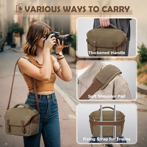 حقيبة كاميرا Rainsmore Canvas ، DSLR/SLR/Mirrorless Camera Sling Camera Came Careing Camera ، حقيبة كتف مضغوطة للمصورين مع أغطية أمطار عتيقة للرجال والنساء ، الأسود in Kuwait