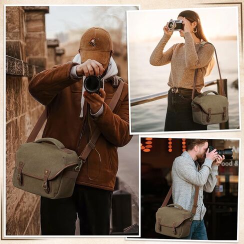حقيبة كاميرا Rainsmore Canvas ، DSLR/SLR/Mirrorless Camera Sling Camera Came Careing Camera ، حقيبة كتف مضغوطة للمصورين مع أغطية أمطار عتيقة للرجال والنساء ، الأسود in Kuwait