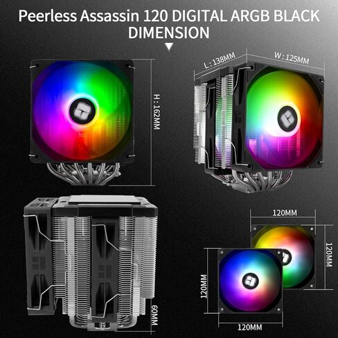 Thermalright Peerless Assassin 120 Digital ARGB White CPU Cooler Air with 6X6mm Heatpipes, Magnetic Display Board Top Cover,Heatsink CPU Cooler, for AM4/AM5 and Intel lga1700/1851/1150/1151/1200 in Kuwait