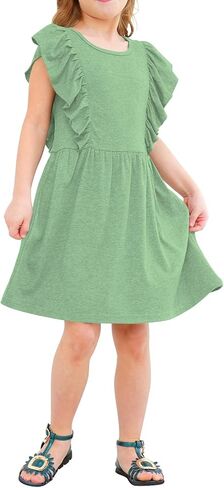 Jimonda Girls Dress Ruffle Sleeve Toddler School Skater Dress for Kids 2-8Y in Kuwait