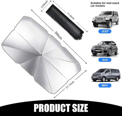 1 PC Car الأمامي الزجاجي Sunshade ، 55.1 "× 31.5" لا يمكن فتحه من أشعة الشمس الحماية من الشمس العزل الحراري مع حقيبة تخزين 11.02 "× 3.54" ، مناسبة للسيارات ، سيارات الدفع الرباعي ، الشاحنات (الفضة) in Kuwait