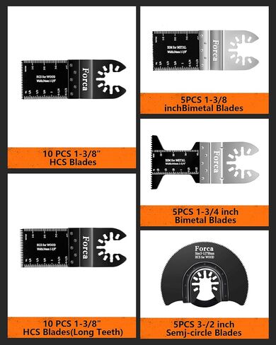 FORCA Multi Tool Blades Kits, 105pcs Universal Oscillating Tools Saw Blades for Wood, Fine Tooth Multitool Blades, Durable High Carbon Steel in Saudi Arabia