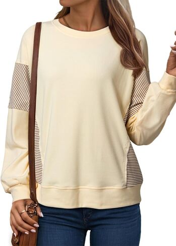 Dokotoo Women's Sweatshirts Color Block Longs Sleeve Pullover Shirts Crewneck Fall Outfits Trendy in Saudi Arabia