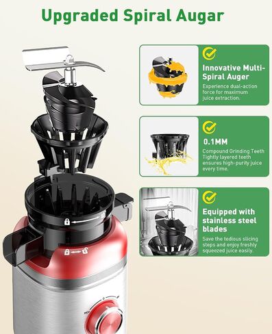 Cold Press Masticating Juicer Machines with Built-in Blades for Slicing Whole Fruits & Vegetables, 4.35" Large Feeding Chute, Quiet & Easy to Clean, 99% High Juice Yield in Saudi Arabia