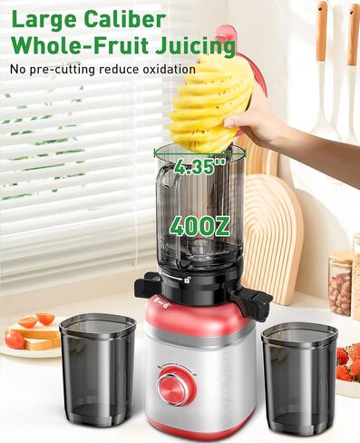 Cold Press Masticating Juicer Machines with Built-in Blades for Slicing Whole Fruits & Vegetables, 4.35" Large Feeding Chute, Quiet & Easy to Clean, 99% High Juice Yield in Saudi Arabia