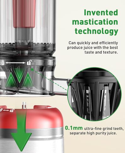 Cold Press Masticating Juicer Machines with Built-in Blades for Slicing Whole Fruits & Vegetables, 4.35" Large Feeding Chute, Quiet & Easy to Clean, 99% High Juice Yield in Saudi Arabia