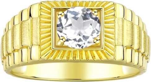 Rylos Men's Yellow Gold Plated Silver Gemstone Ring - Stunning 7MM Round Design, Birthstone Statement Piece for Men - Available in Sizes 8-13 in Saudi Arabia