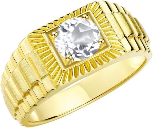Rylos Men's Yellow Gold Plated Silver Gemstone Ring - Stunning 7MM Round Design, Birthstone Statement Piece for Men - Available in Sizes 8-13 in Saudi Arabia