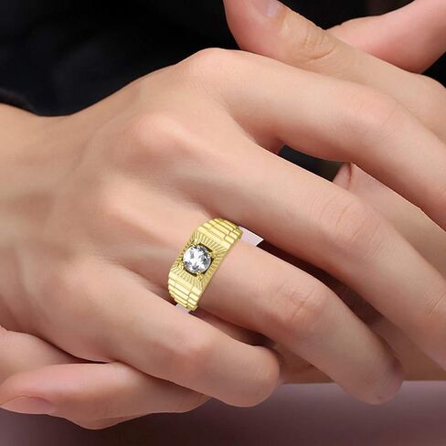 Rylos Men's Yellow Gold Plated Silver Gemstone Ring - Stunning 7MM Round Design, Birthstone Statement Piece for Men - Available in Sizes 8-13 in Saudi Arabia