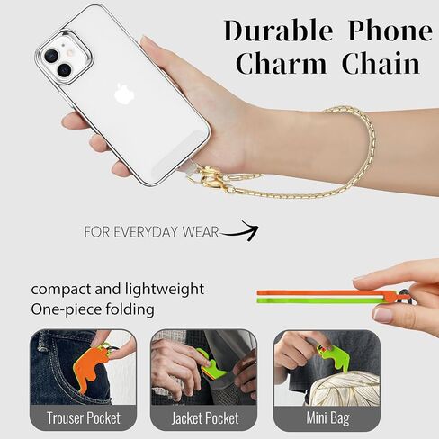 3 pcs Phone Charm with Gold Metal Chain Detachable Lanyard Hand Wrist Smartphone Strap Finger Grip Strap with 4 Patches Tether CellPhone Stand Holder Universal for iPhone 16 Pro Max 15 Charms in Saudi Arabia
