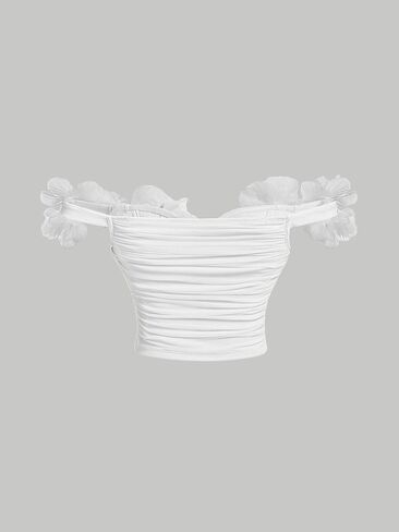 Floerns Women's 3D Flower Off The Shoulder Crop Top Ruched Sleeveless Party Tops in Saudi Arabia