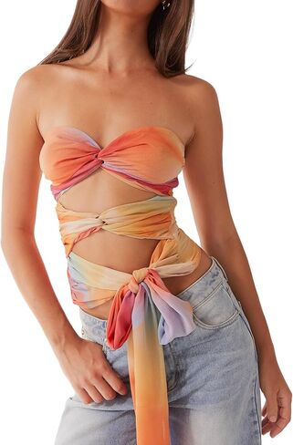 النساء y2k تويست عقدة أنبوب أعلى جوفاء خارج bandeau tops tops tops up blitless الخروج من قمم الصيف in Kuwait