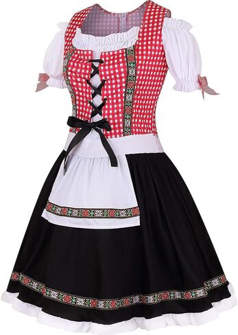 TOONRAIN Oktoberfest Costumes Women Gingham Dress Dirndl Puff Sleeve Plaid Traditional Bohemian for Easter Maid Cosplay Set in Saudi Arabia