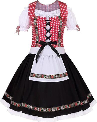 TOONRAIN Oktoberfest Costumes Women Gingham Dress Dirndl Puff Sleeve Plaid Traditional Bohemian for Easter Maid Cosplay Set in Saudi Arabia