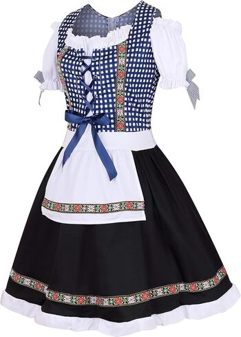 TOONRAIN Oktoberfest Costumes Women Gingham Dress Dirndl Puff Sleeve Plaid Traditional Bohemian for Easter Maid Cosplay Set in Saudi Arabia