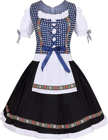 TOONRAIN Oktoberfest Costumes Women Gingham Dress Dirndl Puff Sleeve Plaid Traditional Bohemian for Easter Maid Cosplay Set in Saudi Arabia