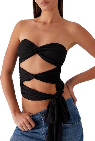 النساء y2k تويست عقدة أنبوب أعلى جوفاء خارج bandeau tops tops tops up blitless الخروج من قمم الصيف in Kuwait