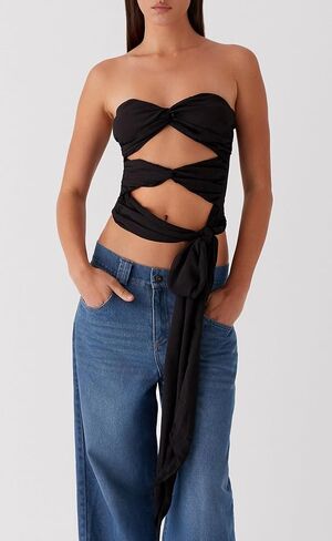 النساء y2k تويست عقدة أنبوب أعلى جوفاء خارج bandeau tops tops tops up blitless الخروج من قمم الصيف in Kuwait