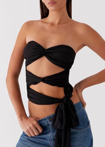 النساء y2k تويست عقدة أنبوب أعلى جوفاء خارج bandeau tops tops tops up blitless الخروج من قمم الصيف in Kuwait