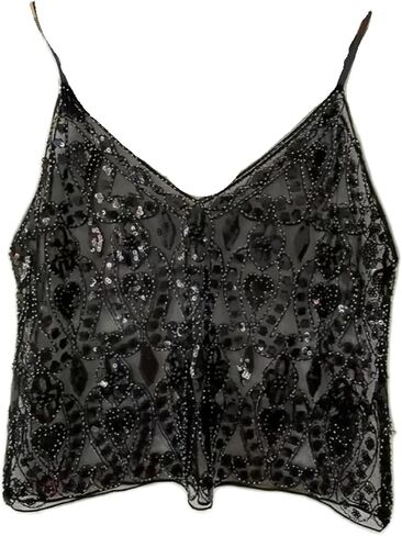 Womens Summer Sequin Sparkle Strape Camisole See Through Tank V Neck Y2k Cute Beaded Top in Kuwait