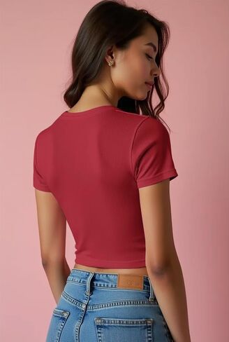 4 Pack Womens V Neck T-Shirts Short Sleeve Cotton Crop Tops Slim Fit Summer Basic Tee in Saudi Arabia