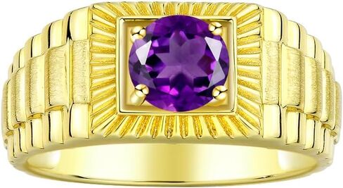 Rylos Men's Yellow Gold Plated Silver Gemstone Ring - Stunning 7MM Round Design, Birthstone Statement Piece for Men - Available in Sizes 8-13 in Saudi Arabia
