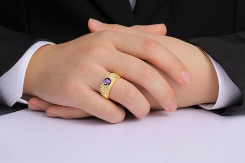 Rylos Men's Yellow Gold Plated Silver Gemstone Ring - Stunning 7MM Round Design, Birthstone Statement Piece for Men - Available in Sizes 8-13 in Saudi Arabia
