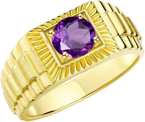 Rylos Men's Yellow Gold Plated Silver Gemstone Ring - Stunning 7MM Round Design, Birthstone Statement Piece for Men - Available in Sizes 8-13 in Saudi Arabia