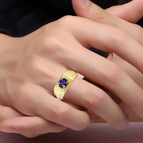 Rylos Men's Yellow Gold Plated Silver Gemstone Ring - Stunning 7MM Round Design, Birthstone Statement Piece for Men - Available in Sizes 8-13 in Saudi Arabia
