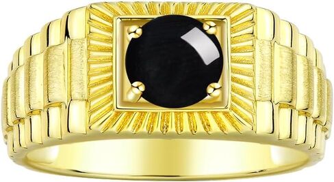 Rylos Men's Yellow Gold Plated Silver Gemstone Ring - Stunning 7MM Round Design, Birthstone Statement Piece for Men - Available in Sizes 8-13 in Saudi Arabia