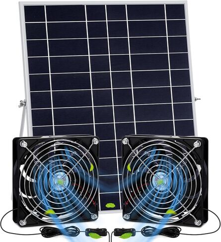 20W طقم مروحة تعمل بالطاقة الشمسية لـ Dicken Coop IP67 Dual Solar Greenhouse Fan 3500 دورة في الدقيقة مروحة العادم عالية السرعة مع كابل 10 أقدام لإظهار نافذة منزل الحيوانات الأليفة في الداخل (مجموعة واحدة) in Saudi Arabia