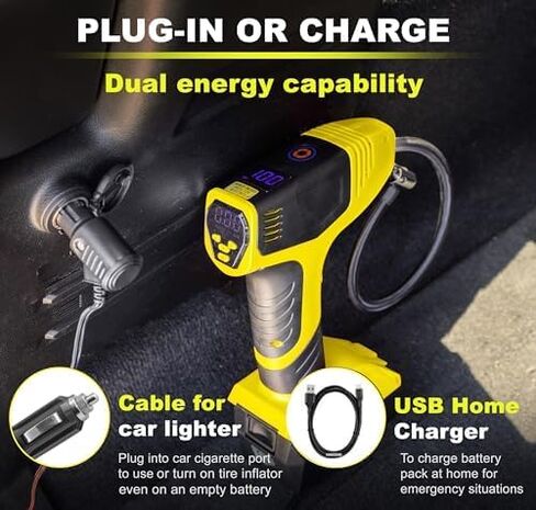 Bullseye Pro Tire Inflator Portable Air Compressor, Car Tire Inflator Portable, Portable Air Pump for Car Tires - 150PSI, 12V DC 1500 mAhs with Tire Pressure Gauge, Rechargeable As Seen On TV(Blue) in Kuwait