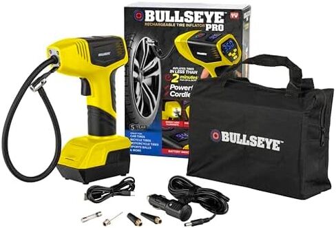 Bullseye Pro Tire Inflator Portable Air Compressor, Car Tire Inflator Portable, Portable Air Pump for Car Tires - 150PSI, 12V DC 1500 mAhs with Tire Pressure Gauge, Rechargeable As Seen On TV(Blue) in Kuwait