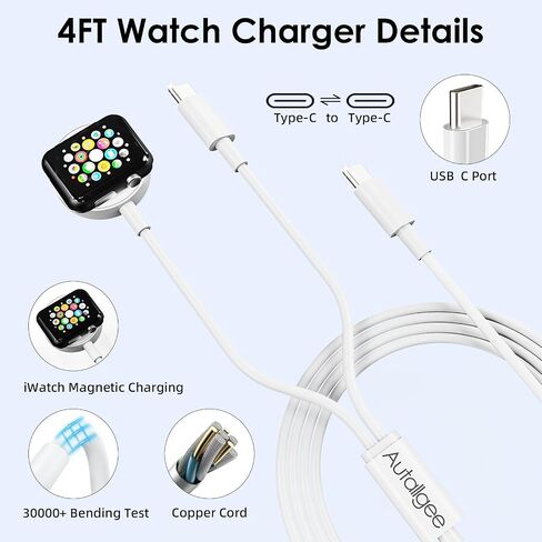 Upgraded [MFi Certified] 2 in 1 USB C Charging Cable for Apple Watch Charger,iPhone 16 15 iWatch Charging Cable Cord with 20W Wall Charger Block for iWatch Series Ultra/SE/10/9/8/7/6/5/4/3/2-4FT in Saudi Arabia