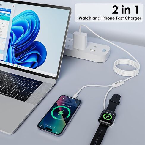 Upgraded [MFi Certified] 2 in 1 USB C Charging Cable for Apple Watch Charger,iPhone 16 15 iWatch Charging Cable Cord with 20W Wall Charger Block for iWatch Series Ultra/SE/10/9/8/7/6/5/4/3/2-4FT in Saudi Arabia