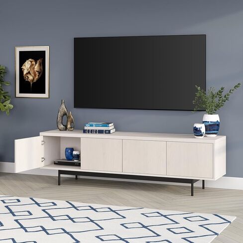 Henn&Hart Rectangular TV Stand for TV's up to 75" in Natural Black, for Home, Living Room, Bedroom, Entertainment Room, Office in Saudi Arabia