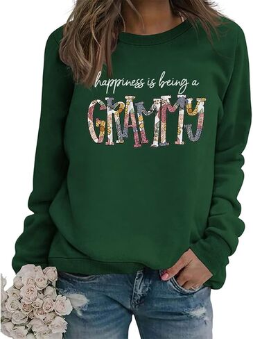 Grandma Sweatshirt Women Happiness Is Being a Grammy Long Sleeve Graphic Shirts Grandma Crewneck Pullover Top in Saudi Arabia